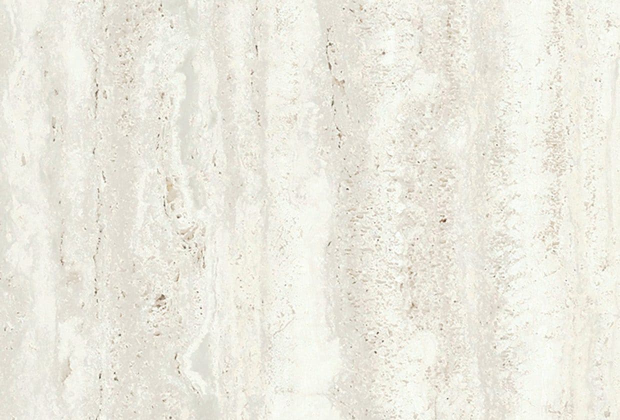 Close crop of a pale cross-cut travertine slab, its bedding lines running horizontally